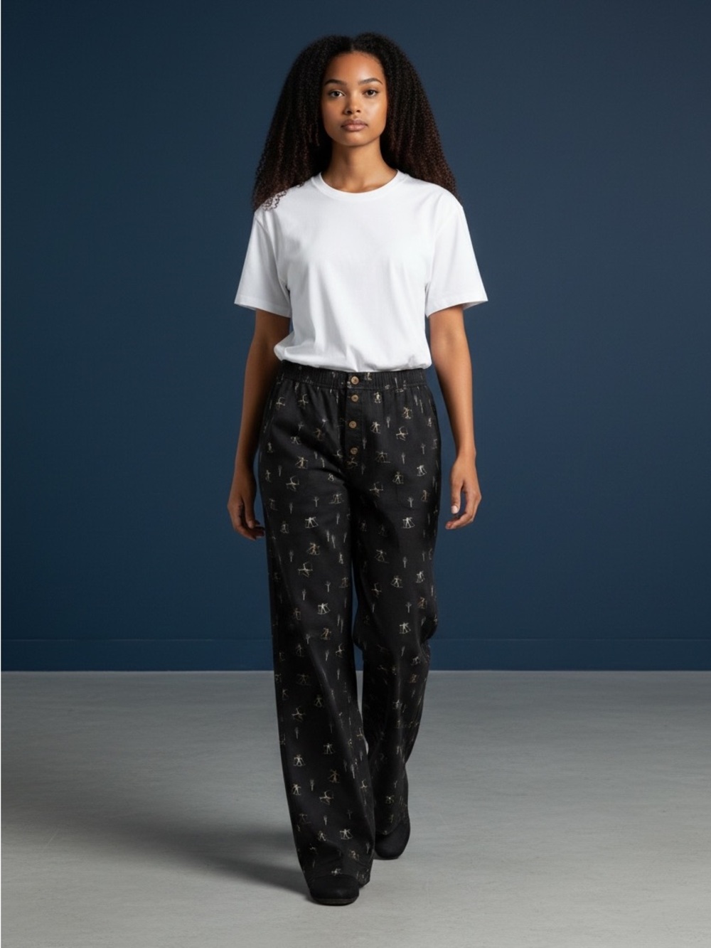 Anthropologie Wren Boxer Pajama Pants Emily Isabella Skier Print -Navy-Medium